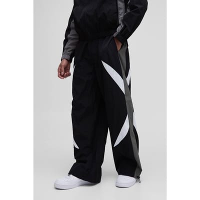 Elasticated Waist Parachute Side Stripe Track Pants | Black | Size Small