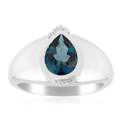 Cavill - 925 Sterling Zilver Palladium Ring - 1,012 ct Peervormige Londen Blauwe Topaas - 7 Sprankelende Zirconia - Elegante Damesring - Luxe Sieraad