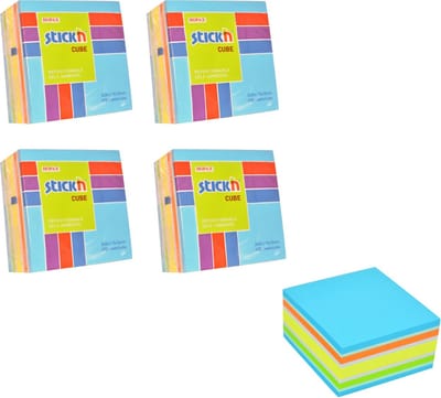 Stick'n Kubus sticky notes - 4 pack - 76x76mm, neon/pastel mix blauw, 1600 memoblaadjes