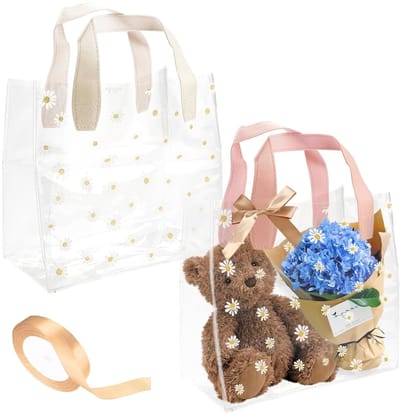 Dailygoods- Cadeauzakjes Hoge Kwaliteit - Transparante Zakjes - PVC-Zakken - Met Handgrepen - Waterdicht - Grote Capaciteit 25 x 23 x 13,5 cm - Geschenktassen
