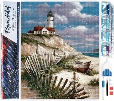 Figured'Art Diamond Painting set Volwassenen 40x50 cm Kust - 5D DIY Art full drill vierkante diamant - Opgerold canvas