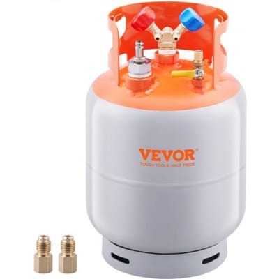 VEVOR Koelmiddelopvangtank AC-Opvangtank met Capaciteit van 30 Lbs met ¼ Tot ½ Adapter, HVAC-Opvangtank voor Alle Koelmiddelen, met Sporen van N₂