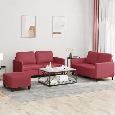 vidaXL - 3-delige - Loungeset - met - kussens - kunstleer - wijnrood