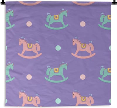 Wandkleed - Wanddoek - Hobbelpaard - Patronen - Geboorte - 90x90 cm - Wandtapijt