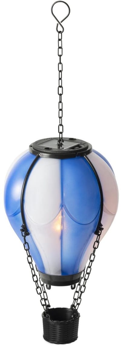 Lumineo solar luchtballon lantaarn - blauw - H25 x D14 cm - kunststof - vlam effect - tuinverlichting