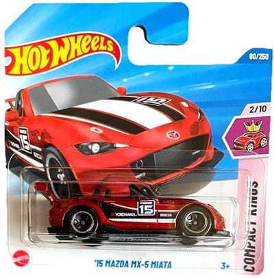 HOT WHEELS '15 MAZDA MX-5 MIATA CABRIO METALIC RED 80/250 1:64 HW COMPACT KINGS 2/10 SHORT CARD