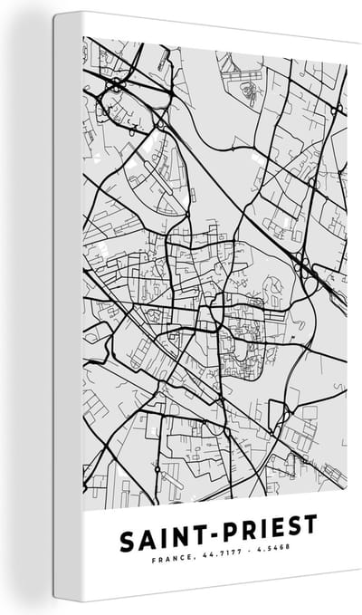 Canvas Schilderij Frankrijk – Saint-Priest – Stadskaart – Plattegrond – Kaart - 20x30 cm - Wanddecoratie