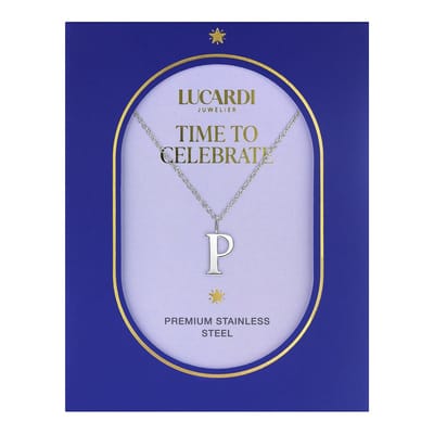 Lucardi Dames Stalen ketting letter P - Ketting - Staal - Zilverkleurig - 47 cm