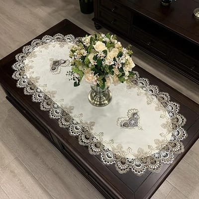Ovaal Tafelkleed Moderne Eettafelhoes Europese Geborduurde Salontafeldoek Kant TV-meubelhoezen voor Huis Hotel Decor 40X90cm Oval white