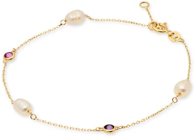Glow 204.2404.19 Dames Armband - Schakelarmband - Sieraad - Parel - 14 Karaat Goud - 19 mm lang