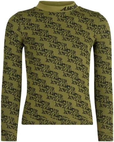 Shoeby Meisjes Trui 164/168 | Turtle Neck | Donkergroen | Love Amour Print | Lange Mouwen | Aansluitende Fit | Kindertrui | Meisjes Shirt | Longsleeve Meisjes | Hoge Ronde Hals | Tiener | Shoeby