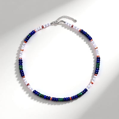 Cavill - Zilveren halsketting 925 Sterling Zilver - Lapis Lazuli 115 ct met Seleniet & Malachiet - Boho elegante ketting met verlengstuk