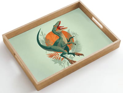Dienblad hout 50x35 cm - Schootdienblad - Dino - Bladeren - Grafisch - Groen - Borrelplank rechthoek - Plateau dienbladen
