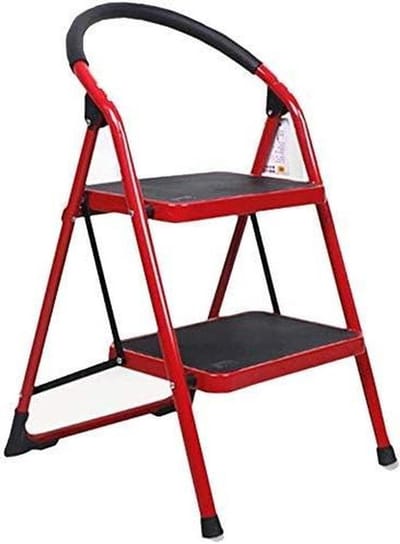 Opstapkrukje met Leuning - Stevig Krukje - Veilig Bereiken - Antislip Voet - 90x49x15cm - Wit Rood