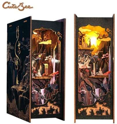CuteBee Book Nook - Modelbouw - Houten 3D Puzzel - DIY Bouwpakket Volwassenen en Volwassenen - Boekensteun - Boekenhouder - The Legend of Wukong