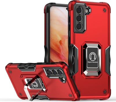 Smartphonica Rugged Armour case voor Samsung Galaxy S22 Plus met verstelbare ringhouder - Rood geschikt voor Samsung Galaxy S22 Plus