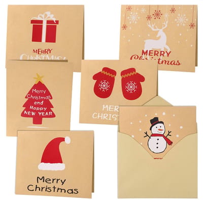 Dailygoody - Kerstkaarten - 30 Stuks - Kraftpapier - Groeten - Inclusief Enveloppen en Stickers - Geschikt voor Volwassenen - 12 x 10 cm