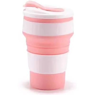 Herbruikbare siliconen opvouwbare mok met deksel voor kamperen 350 ml draagbare reis opvouwbare koffiemok opvouwbare beker siliconen beker roze