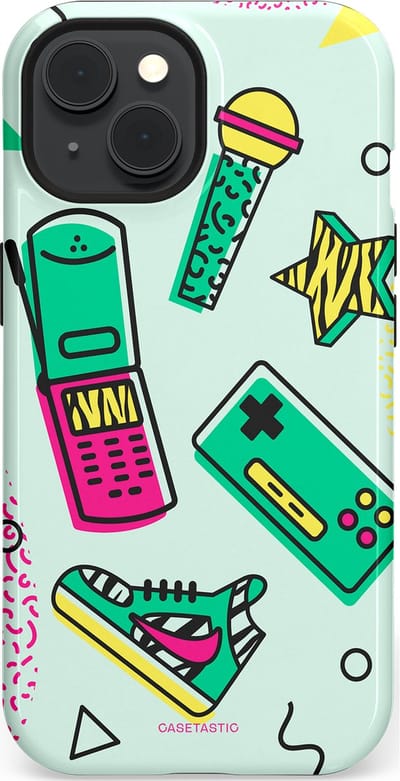 Casetastic Hoesje Geschikt voor Apple iPhone 15 Magsafe - Stijlvolle Beschermende Duo-layer Case - Retro 80s sneaker