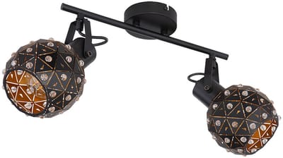 Plafondlamp 2-lichts metalen kristallen eetkamer design plafondlamp met beweegbare spots, metaal zwartgoud, 2x E27, LxBxH 35x12x26 cm