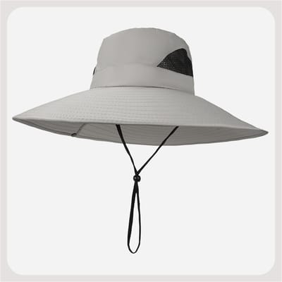 QTTVBTNA -Zonnehoed met brede rand – Zonnehoed – UPF 50+ UV-bescherming – Polyester met zijpanelen van mesh – Ademend en opvouwbaar – Lichtgrijs - 1 stuk