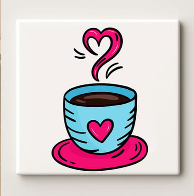 Coffee Love Tegel – Leuke 15x15 cm Keramische Muurdecoratie met Hart Ontwerp | Perfect Cadeau voor Koffieliefhebbers & Keukendecoratie