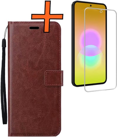 Hoes - Met Screenprotector - Geschikt voor Samsung Galaxy A27 - Luxe Pasjeshouder - Bookcase Portemonee - Flip Case - Kunstleer Book Case - Flipcase - Book Cover - Walletcase - PortemonneeHoes - Bruin