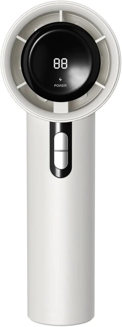 Ventilator - Handventilator - Mini ventilator - Handventilator oplaadbaar - Draagbare handventilator - Krachtige ventilator - Oplaadbaar - Met digitaal display - Met 100 instelbare snelheden voor buitengebruik - Wit