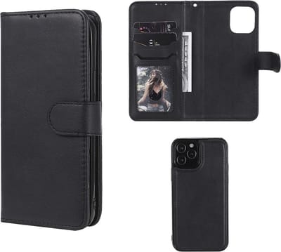 MobyDefend Hoesje - Geschikt voor iPhone 12 / iPhone 12 Pro - Luxe 2-in-1 Wallet Book Case Met Uitneembare Backcover - Zwart