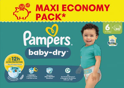 Pampers Baby-Dry luiers - Maat 6 (13-18kg) - 80 stuks - Voordeelverpakking - Unieke extra laag - Absorberende kern