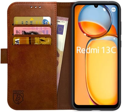 Rosso Element Hoesje Geschikt voor Xiaomi Redmi 13C / Poco C65 | Wallet Book Case | Portemonnee | 3 Pasjes | Magneetsluiting | Stand Functie | Bruin