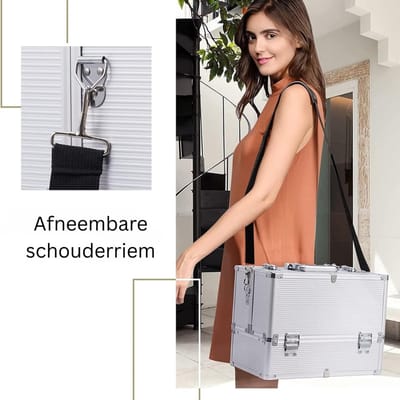 White-Label® Visagie Koffer - Cosmetica Koffer - Kapperskoffer - Make-up Koffer met Verstelbare Vakken –Zilver