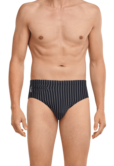SCHIESSER Nautical Casual heren badkleding - zwemslip met ritszak breiwerk gerecycled strepen zwart