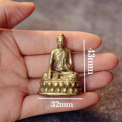 Laiton Bouddha de Poche Petits Ornements Bouddha en Cuivre Sakyamuni Poignée en Cuivre Pièces Petit Bouddha Tathagata en Cuivre Voiture beige