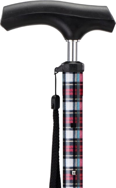MultiMotion wandelstok telescopisch met rood geruite print en opbergtasje
