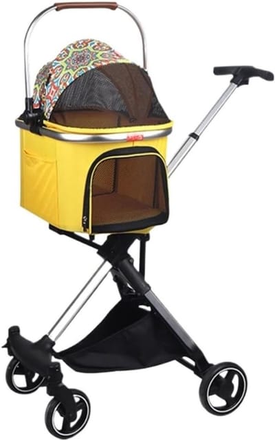 Hondenbuggy - Hondenwagen Kattenwagen - Comfortabel Vervoer - Opvouwbaar Lichtgewicht Frame - 57x52x97 cm - Geel