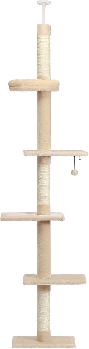 Kattenu CactusTower - Hoge Krabpaal plafond - Verstelbaar van 229 - 275 cm - Beige - Plafond krabpaal voor katten