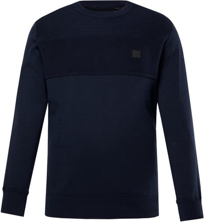 Men Plus - Heren - Trui structuurbreisel badge - Navy blauw - Maat L