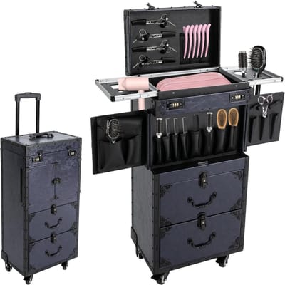 Kapperskoffer - Kapperstrolley - Mobiele Koffer voor Kappers - Beauty Koffer - Pedicure Koffer - Nagelstyliste Koffer - Visagie Koffer -Zwart