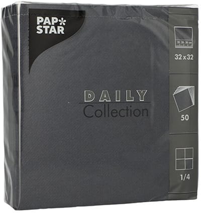 14x 50 Servetten DAILY Collection 1/4 vouw 32 cm x 32 cm zwart