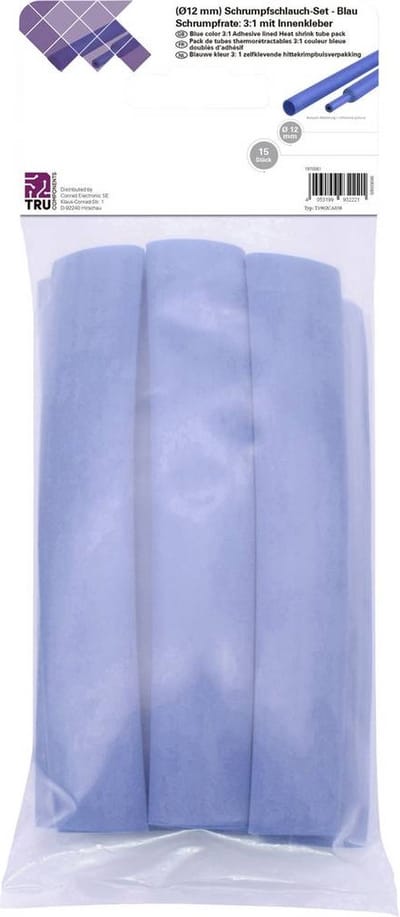 TRU COMPONENTS T1902CA038 Krimpkous assortiment Blauw 12 mm 4 mm Krimpverhouding:3:1 15 stuk(s)