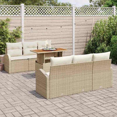 vidaXL - Tuinbank - Set - met - kussen - 7 - pcs - beige - en - crèmekleurig