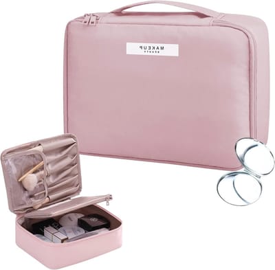 Draagbare Waterdichte Make-up Tas voor Vrouwen en Meisjes met Spiegel en Cosmetica-opslag, Perfect voor Reizen en Cadeaus
