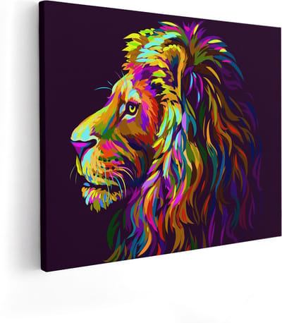 Artaza Canvas Schilderij Dierenkop Leeuw - 50x40 cm - Muurdecoratie Popart - Wanddecoratie Dieren - Kamer Accessoires Woonkamer