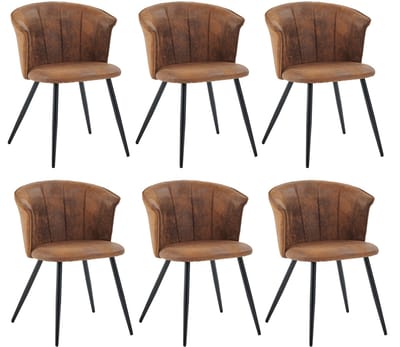 Meubles Cosy Set van 6 eetkamerstoelen - industriële met armleuningen Suedine bekleding - Bruin