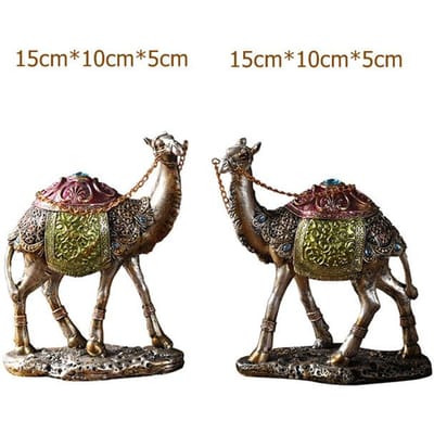 Vintage Koppel Kameel Minatuur Kleurrijk Geschilderd Hars Racende Dromedaris Beeldje Arabisch Huisdier Huisdecoratie Kunst Ornament Ambacht Souvenir M black
