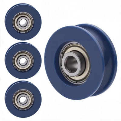 Pulley Set van 4 Stuks U-Groove Rollen 5 x 25.5 x 8.5mm voor Deuren, Ramen en Meubels, Blauw Nylon Rollen