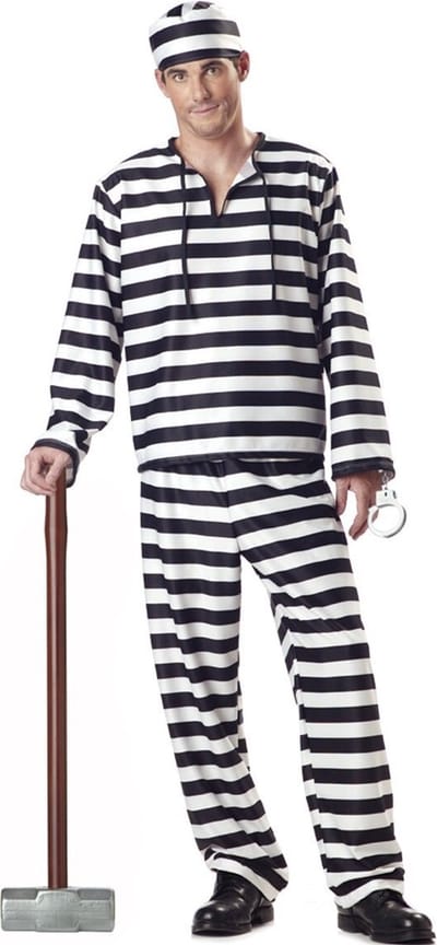 Joya Party® Boevenpak Gestreept | Gevangene kostuum | Verkleedkostuum Man | Boef | Carnavalskleding | Carnaval kostuum | Heren | Maat M