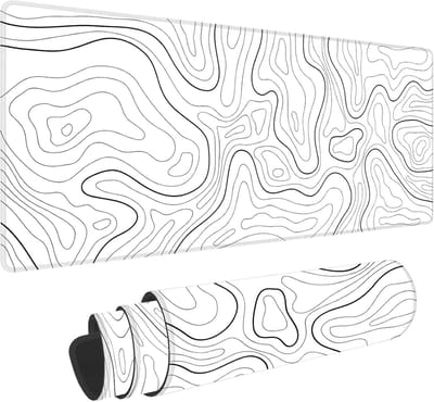 Extra Grote XL Bureauonderlegger Wit - Topografische Verlopen - XL Gaming Muismat (80x30 cm) - Antislip en Wasbaar