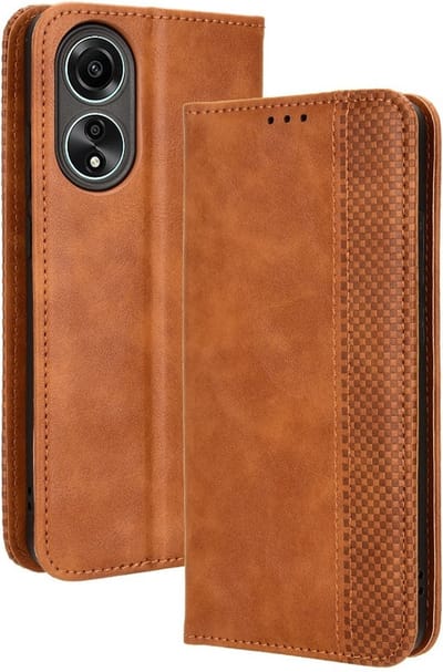 Coverup Hoesje - Geschikt voor OPPO A58 Hoesje - Coverup Vintage Style Book Case - Bruin